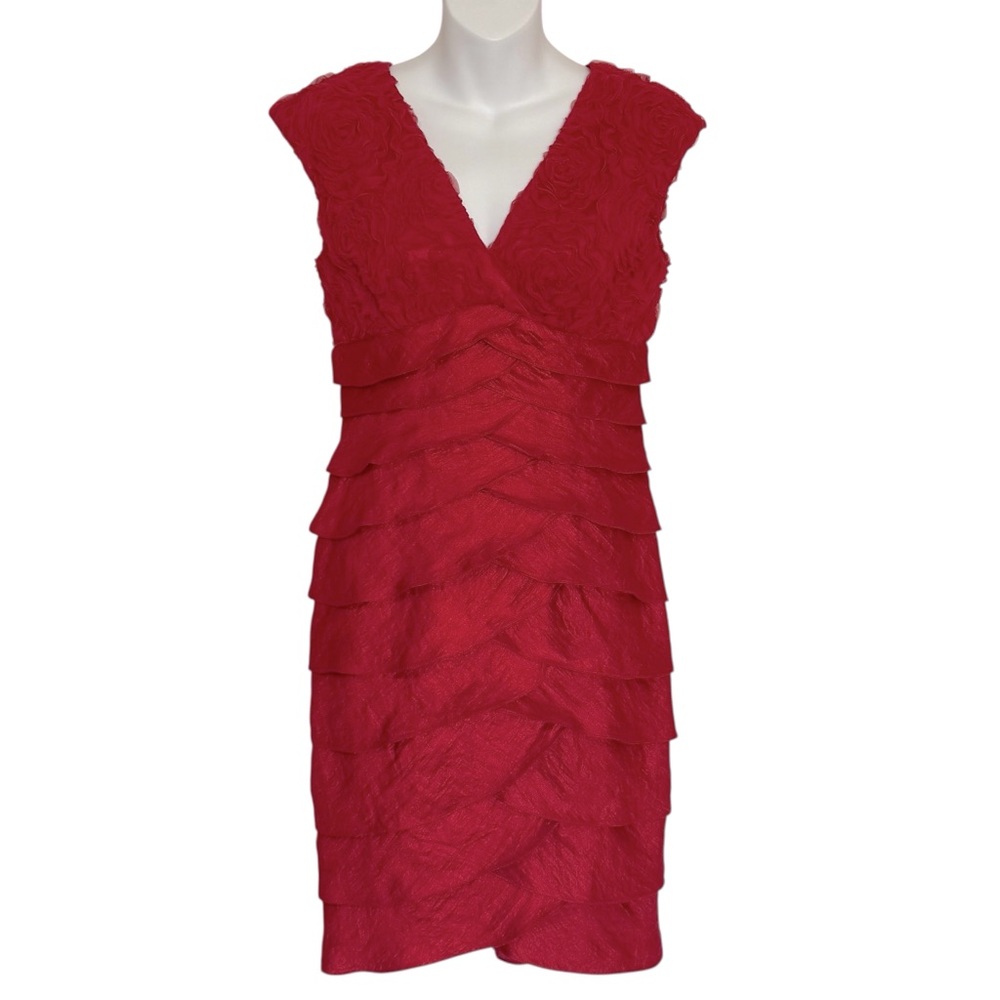 Adrianna Papell Layered Tiered Shutter Pleats Cap Sleeve Sheath Dress Size 4P